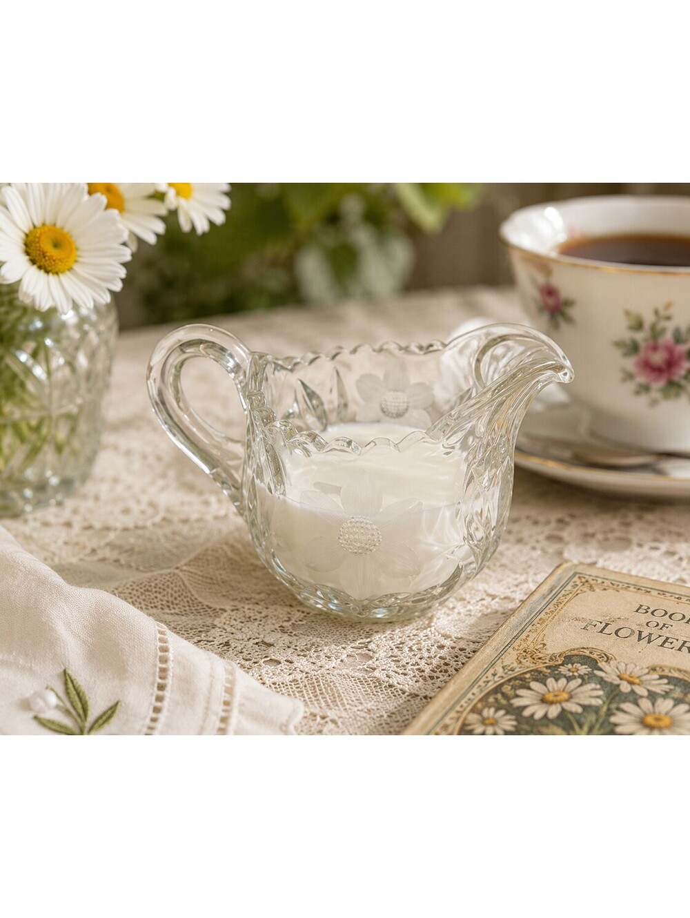 Vintage EAPG Tiffin-Franciscan Clear Cut Glass Creamer Daisy Pattern